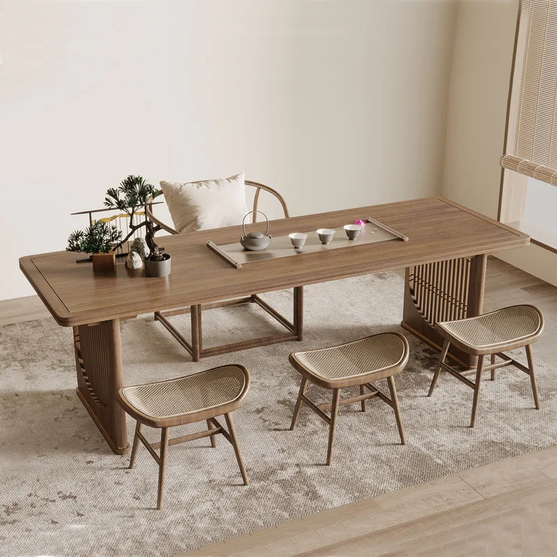 Jingjifeng solid wood tea table chair tea room chair rattan tea table