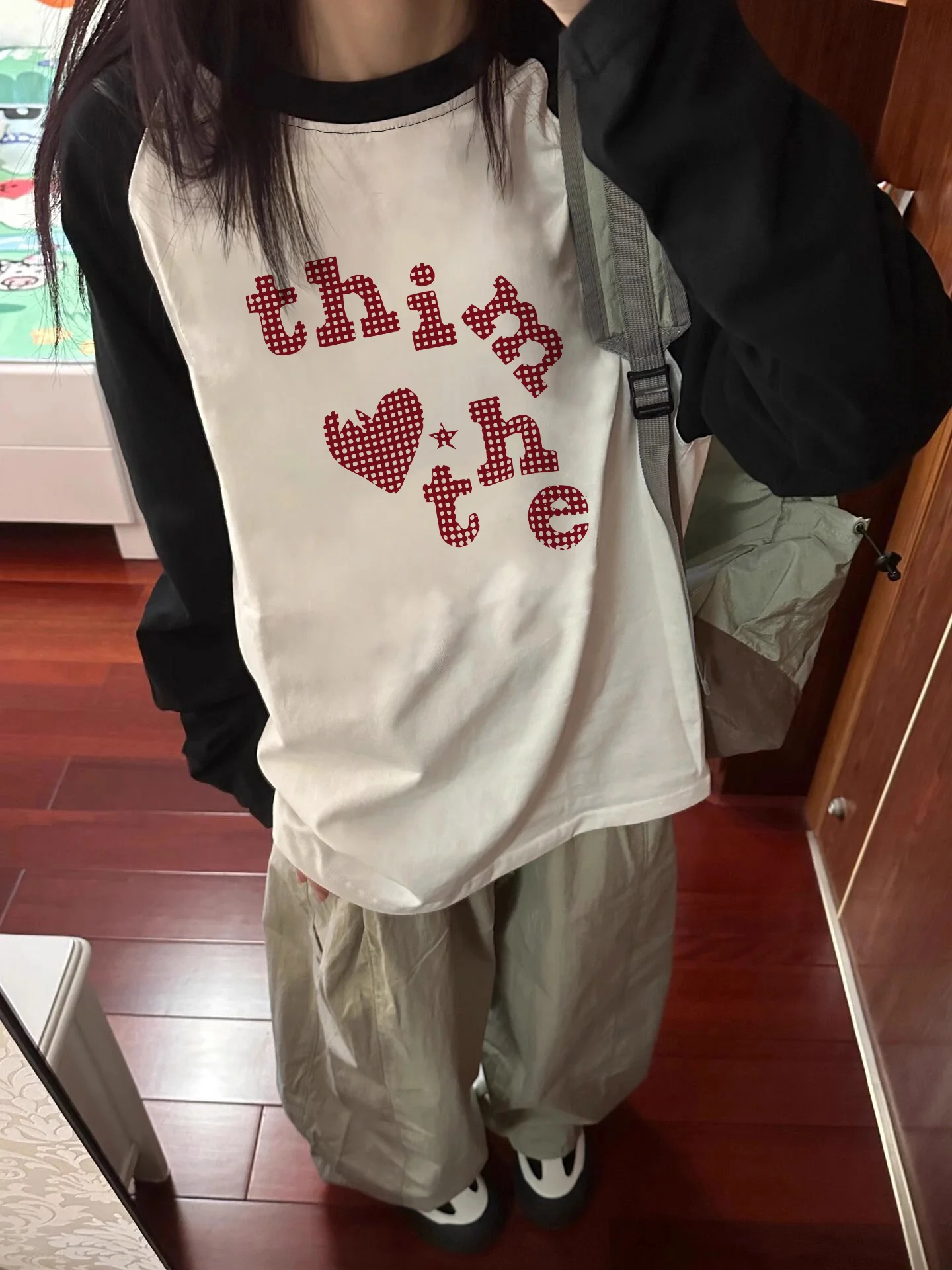 Women's Y2K Vintage Raglan Long Sleeve T-Shirt Letter Print Casual T Shirt Trendy Funny Tops Clothes Female Outfit Daily Cheap