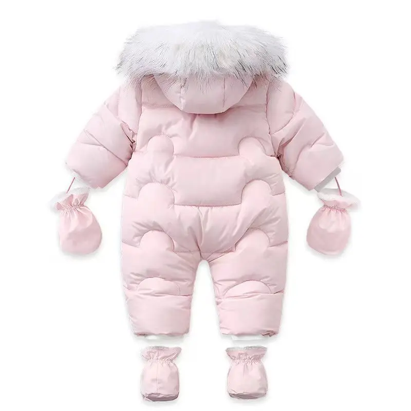 -30 Degree Baby Girl Winter Jumpsuit Plus Velvet Warm Newborn Baby Overalls Infant Girl Snowsuit Toddler Romper Outerwear Coat