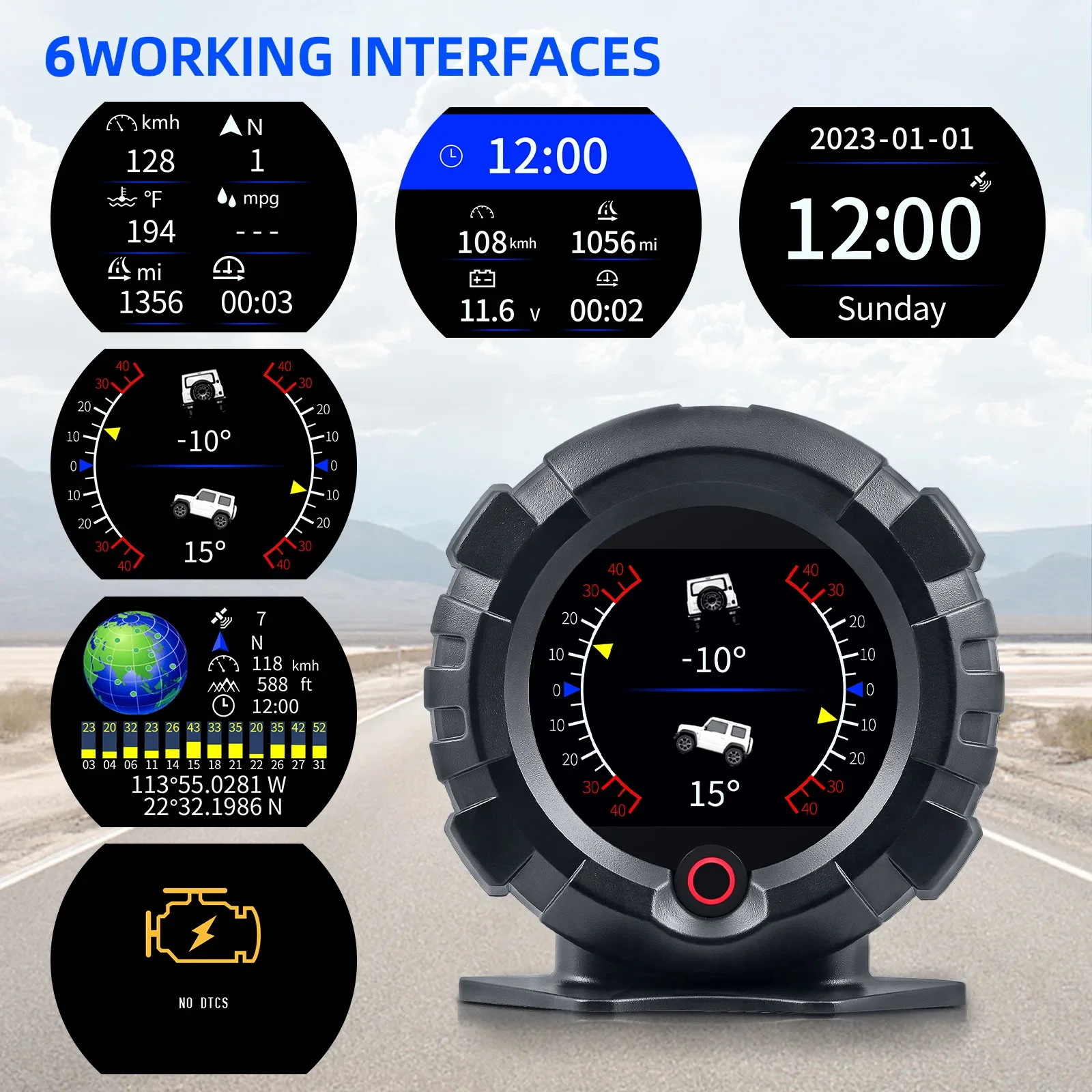 X95 GPS Head Up Display Car OBD for HUD Horizontal Slope Meter Inclinometer Speedometer Compass Tilt Angle Altitude Latitude