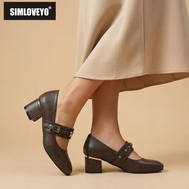 

Новые женские туфли-лодочки 2026 года с квадратным носком, массивным каблуком 5,5 см, ремешком и пряжкой, офисные туфли Мэри Джейн, большие размеры 45, 46, 47, 48 A