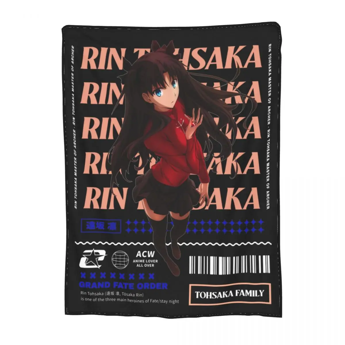 Fate Stay Night Game Rin Tohsaka Merch Blanket Fleece Decoration Sofa Fate/stay Throw Blanket Relax Ultra-Soft