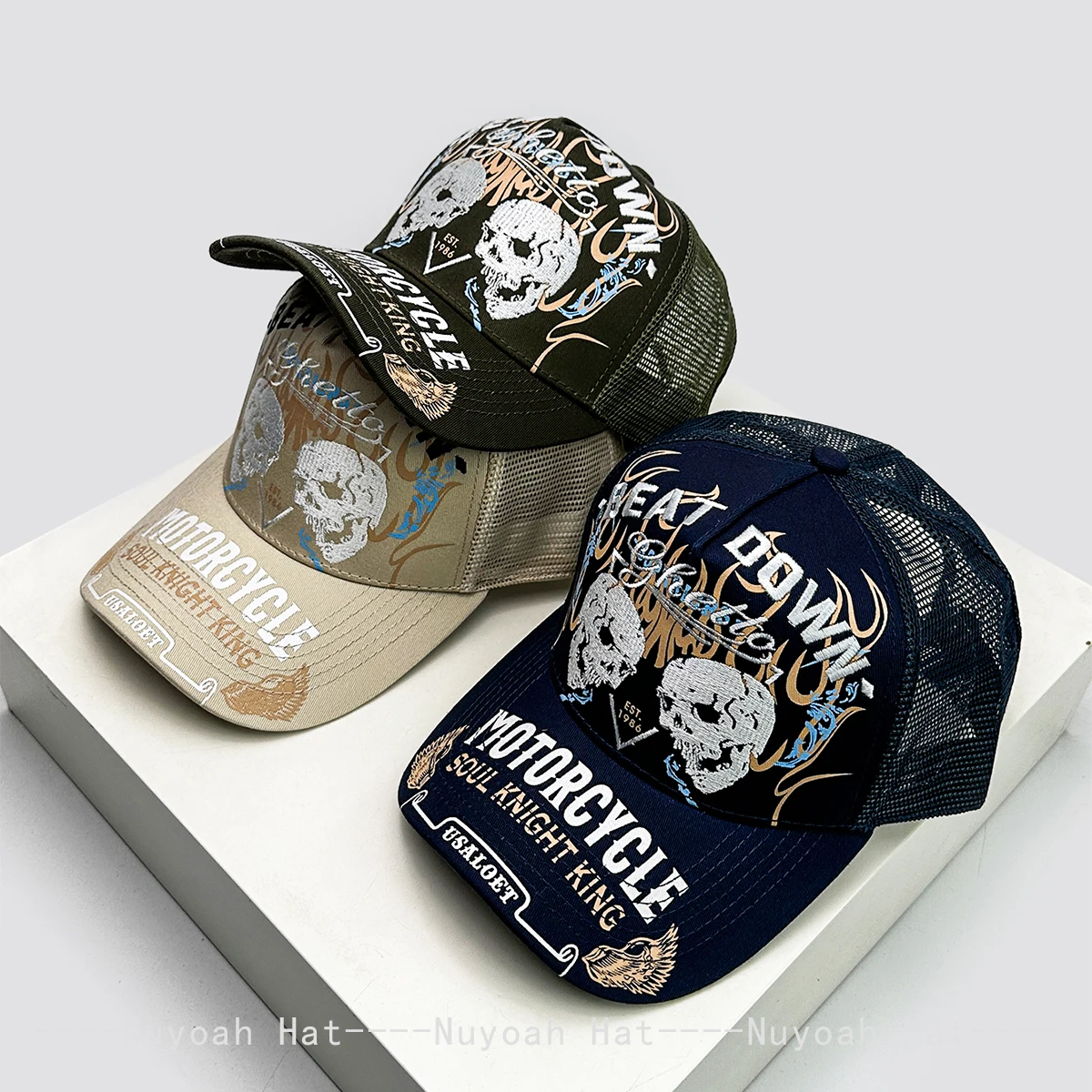 Gorras de Béisbol con Bordado de Letras de Llama y Calavera, Transpirables, Estilo Hip Hop, Nuevas, para Hombre y Mujer, Protección Solar, Gorras Trucker Versátiles