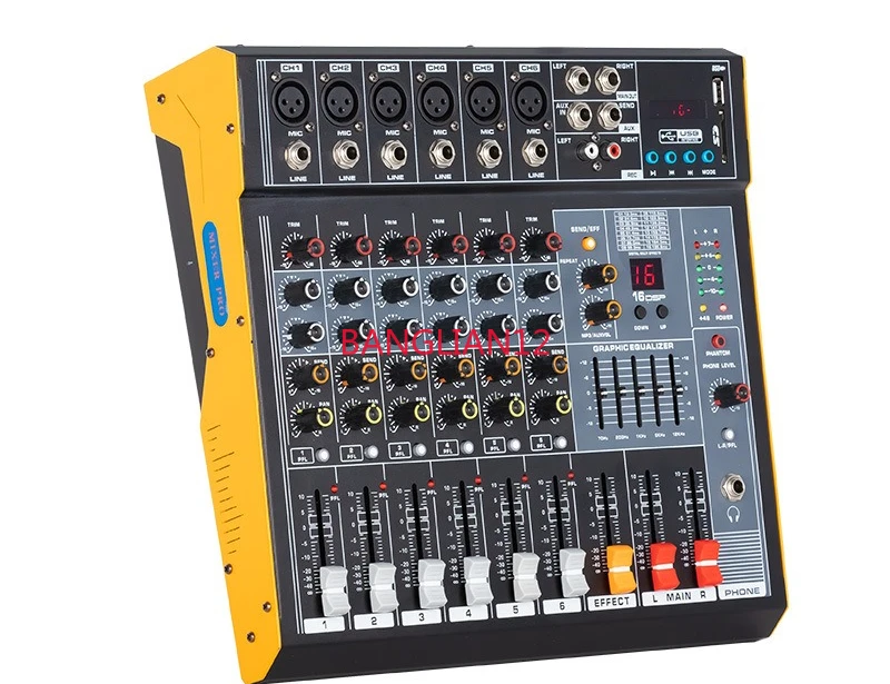 

Professional 6-way mixer, built-in DSP effect reverb USB with Bluetooth, suitable for stage performances, wedding KTV