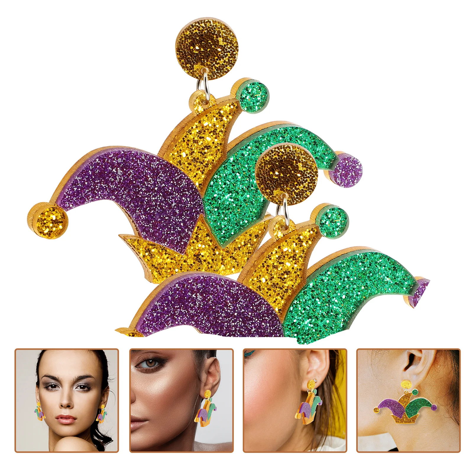 Delicate Decorate Carnival Earrings Miss Girls Mardi Gras Theme Acrylic Stud For Women