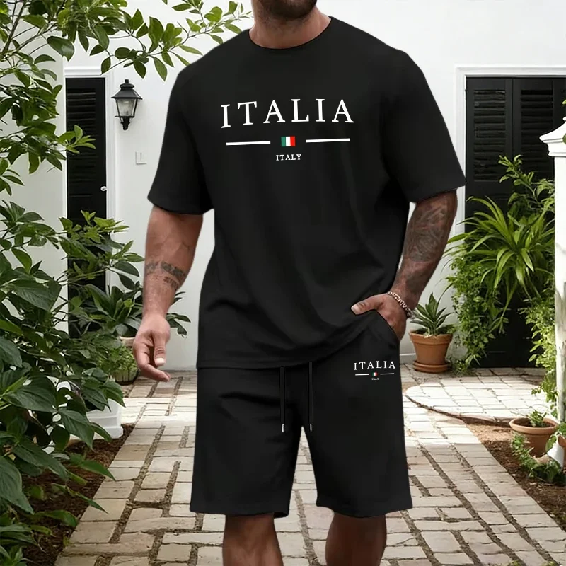 

Italy Fashion Men's Set T-shirt and Shorts Summer Daily Casual Sports Short Sleeve Tracksuit Home Outdoor Comfort Soft Outfits