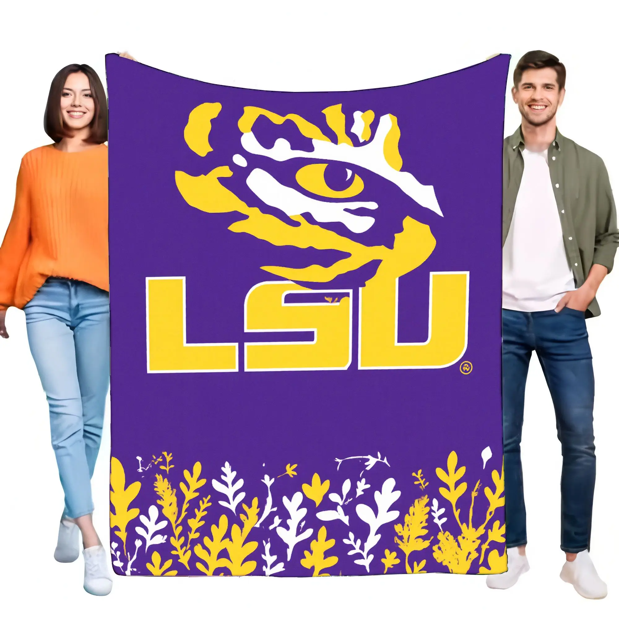 Manta de felpa con logotipo LSU, grande, suave, morada, con diseño de ojos amarillos, decoración del hogar o noches acogedoras