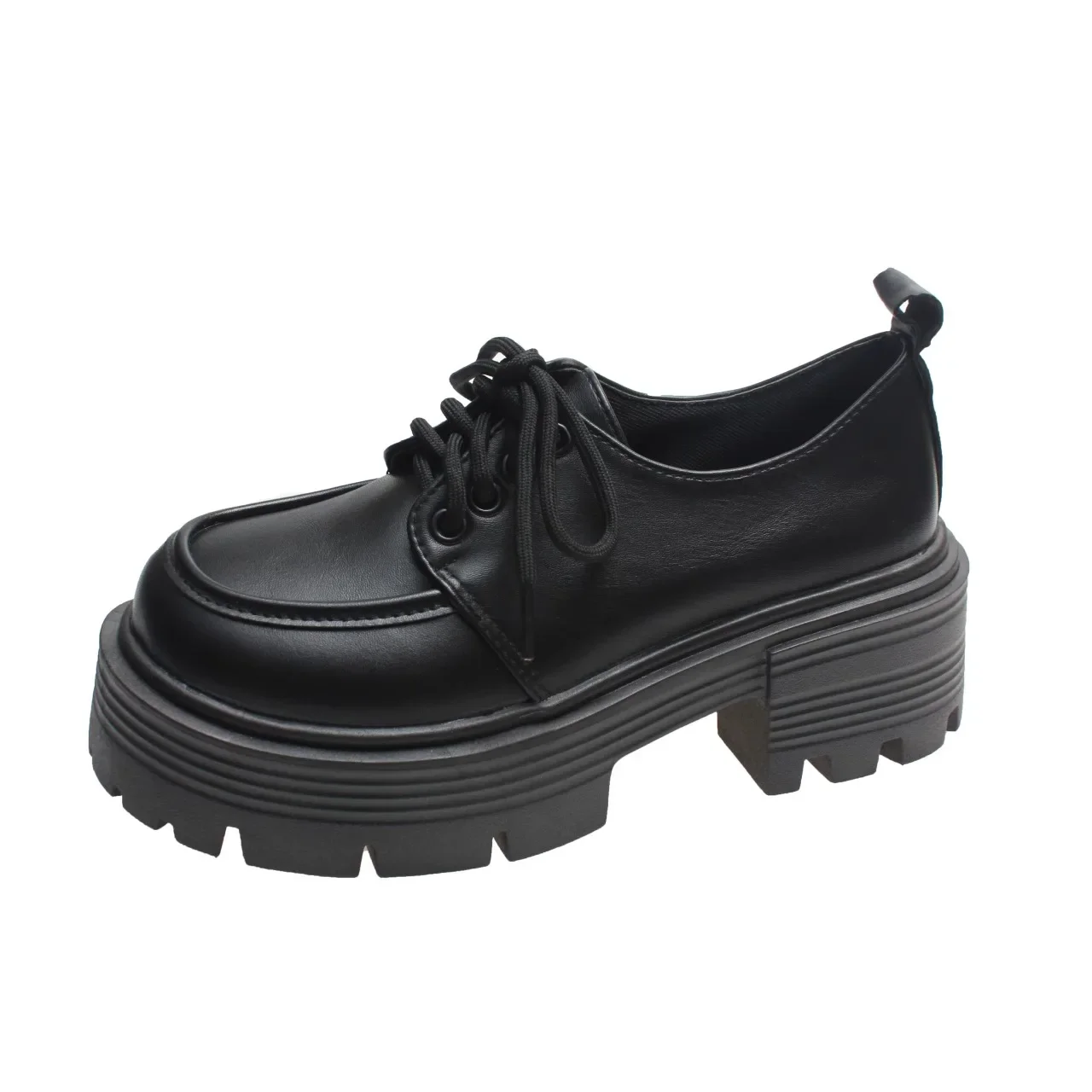 Thick soled 2025 spring small leather shoes new height increasing black single shoes student sponge cake women's shoes