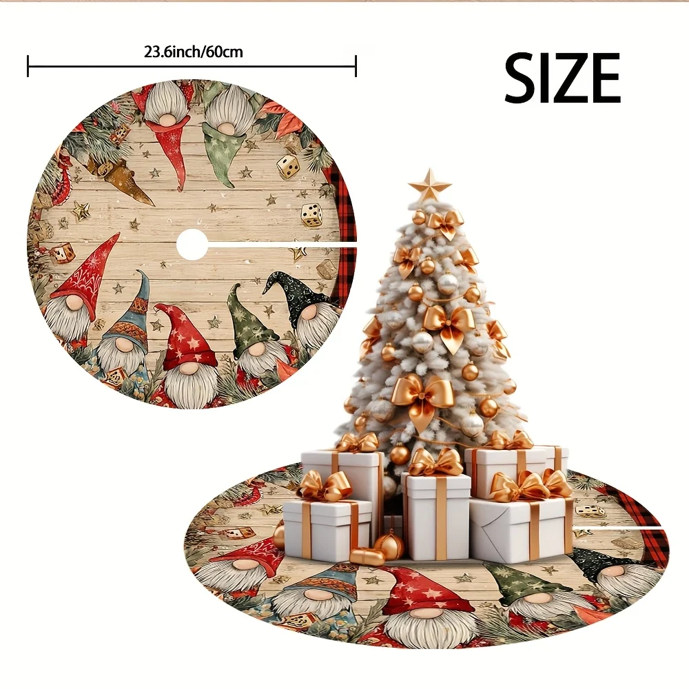 VIKAMA Gnome Christmas Tree Skirt, Cute Plaid Hat Swedish Tomte Rug, Non Slip Washable Flannel Tree Skirt for Home