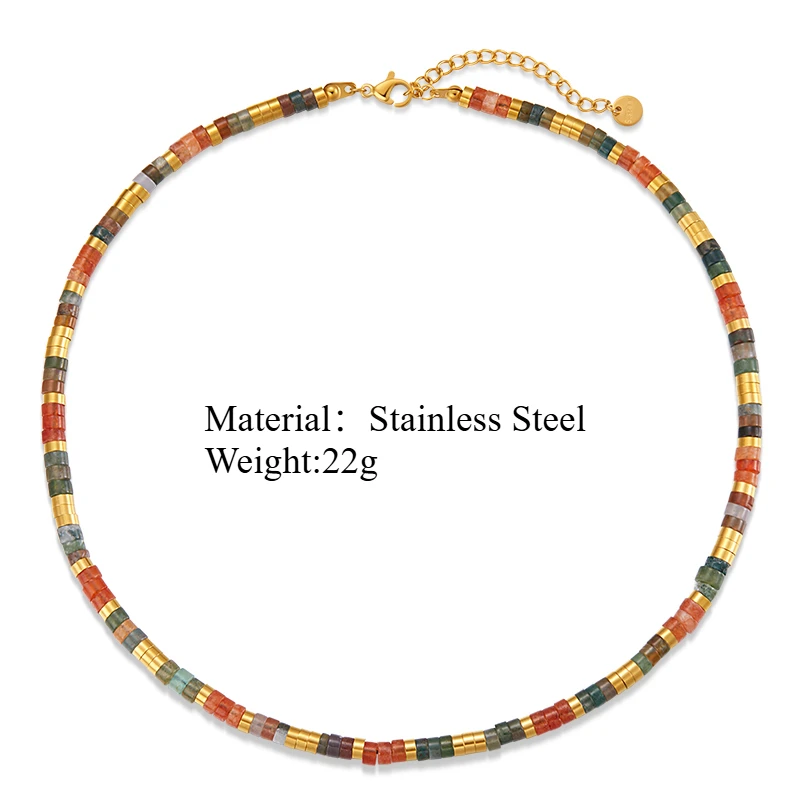 PRISCA | Women Natural Stone Necklace Stainless Steel Vintage Charm Jewelry French Style