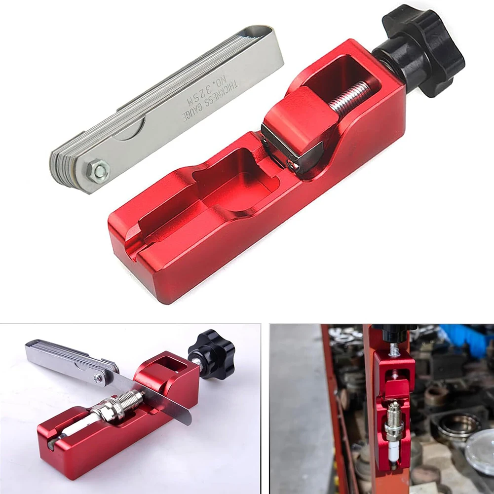 Spark Gap Tool Steel Gauge 10mm 12mm 14mm 16mm Aluminum Red Spark Gap Tool With 32 Blade Steel Feeler Gauge Spark Gapper