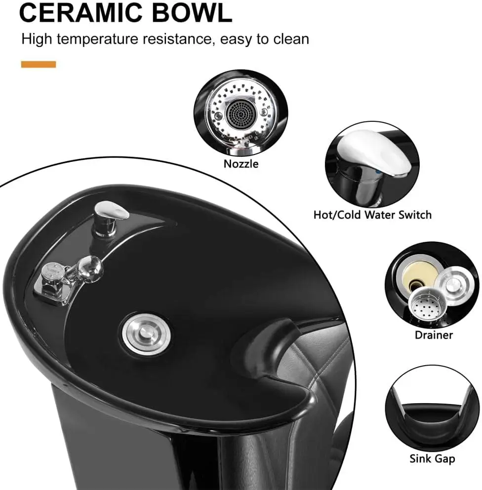 Artist hand Shampoo Bowl Backwash Barber Chair Adjustable Ceramic Bowl Sink W/Rubber Headrest for Salon Beauty Spa