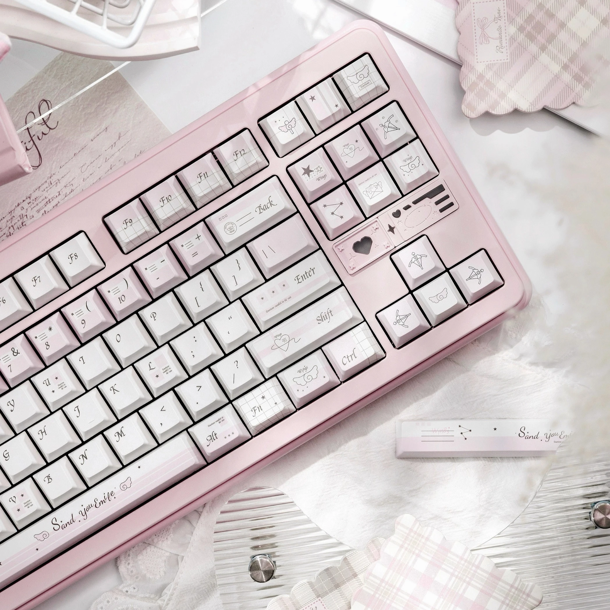 Cupid's Letter Theme Keycaps Set PBT Cherry Profile 129keys Custom Original Handmade Keycaps for Mechanical Keyboard Accessories
