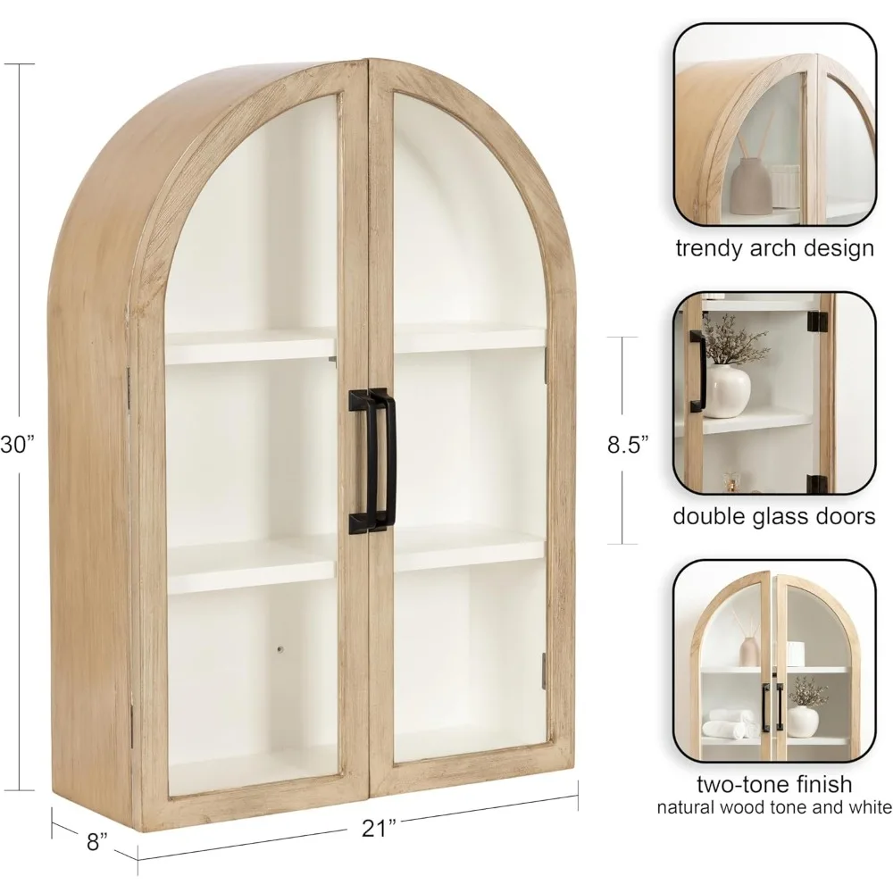 خزانة حائط على شكل قوس حديث من كيت آند لوريل أركوت، 21 × 8 × 30، خشب طبيعي وأبيض، خزانة مقوسة انتقالية للاستخدام كأبوف #3