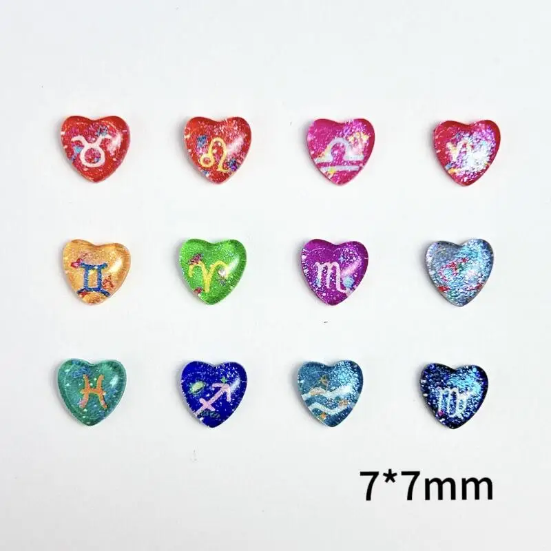 50PCS Mixed Colors Resin Heart Nail Charms 3D Sparkling Dream Constellation Nail Art Decoration Manicure DIY Crafts Accessories