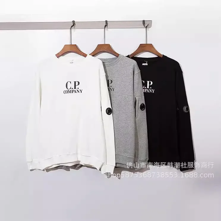 2024 Hot CP solid color casual loose men's round neck pullover sweatshirt fashionable British youth fashion brand men