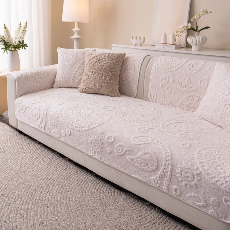 Anti Cat Scratch Wear Resistant Living Room Thick Plush Solid Color Durable Anti Slip Sofa Cover ﻿