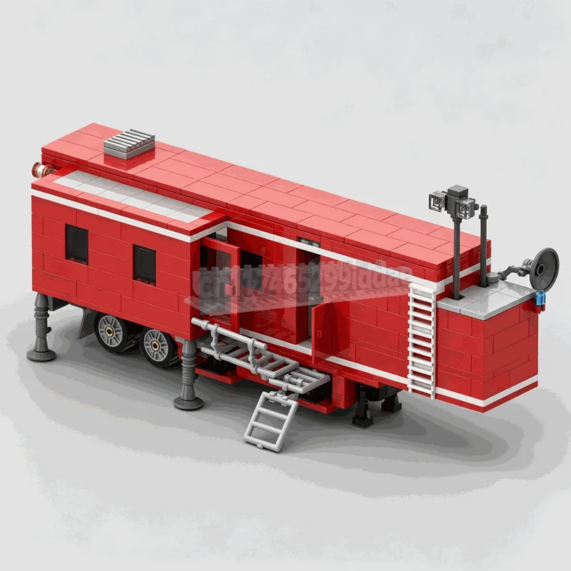 516PCS MOC Red Fire Service Emergency Command Trailer ELW3 Vehicle Model Custom Building Blocks DIY Technical Assembly Toy Gift