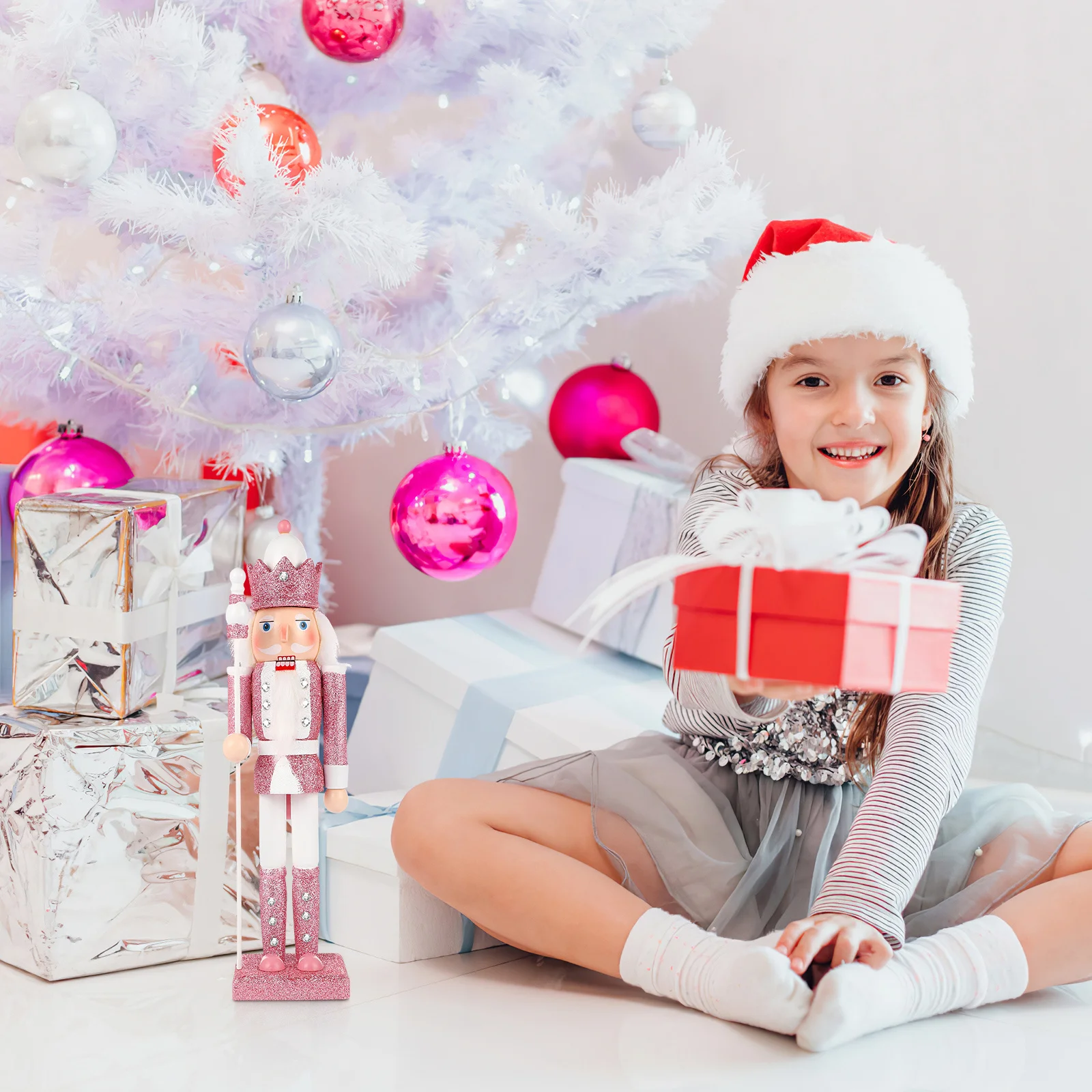 

Nutcracker Wooden Decoration Glittered Surface Traditional Craft for Home Office School Festive Ambience