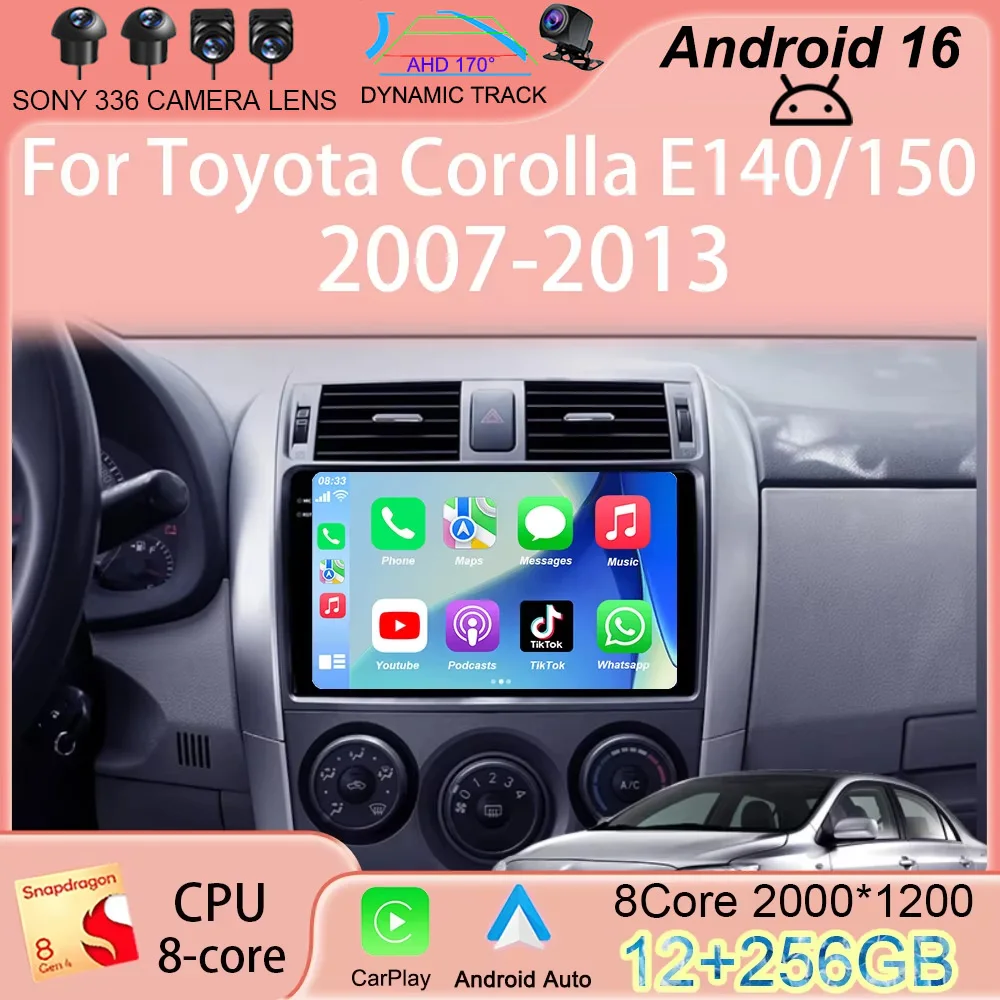 

Android 16 Carplay Auto For Toyota Corolla E140/150 2007 - 2013 video Player Car Radio Multimedia video Player GPS Stereo 4G