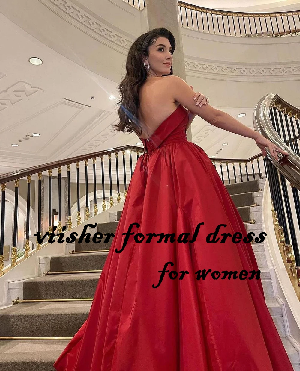 Abiti da sera in raso rosso per le donne senza spalline A Line Prom Party Dress lunghezza del pavimento Arabian Dubai abiti da festa di nozze