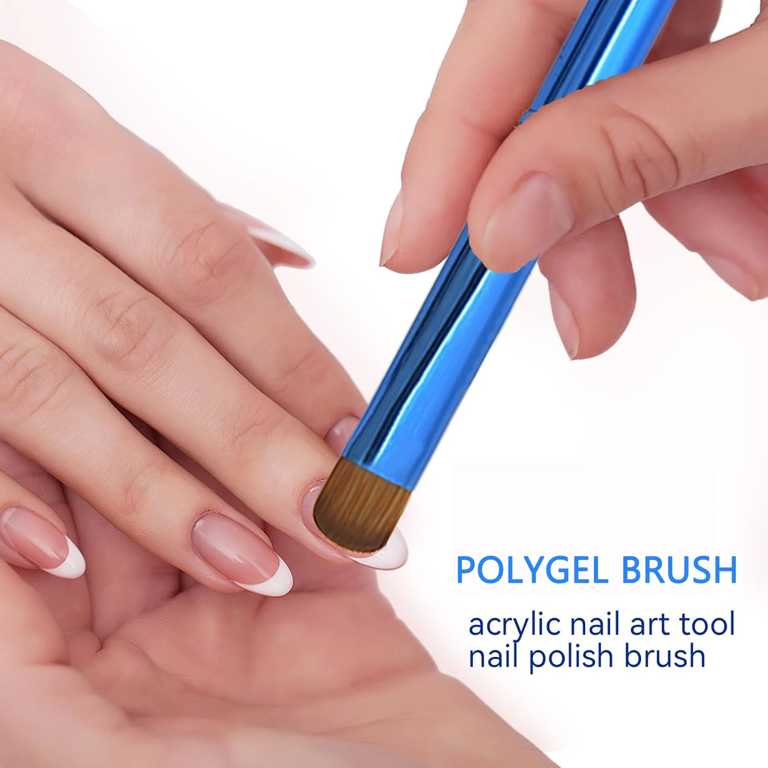 แปรงเพ้นท์เล็บอะคริลิค Kolinsky สำหรับงานศิลปะเล็บแบบฝรั่งเศส วาดลาย เพ้นท์เพชร เจล  ด้ามจับโลหะสีน้ำเงิน