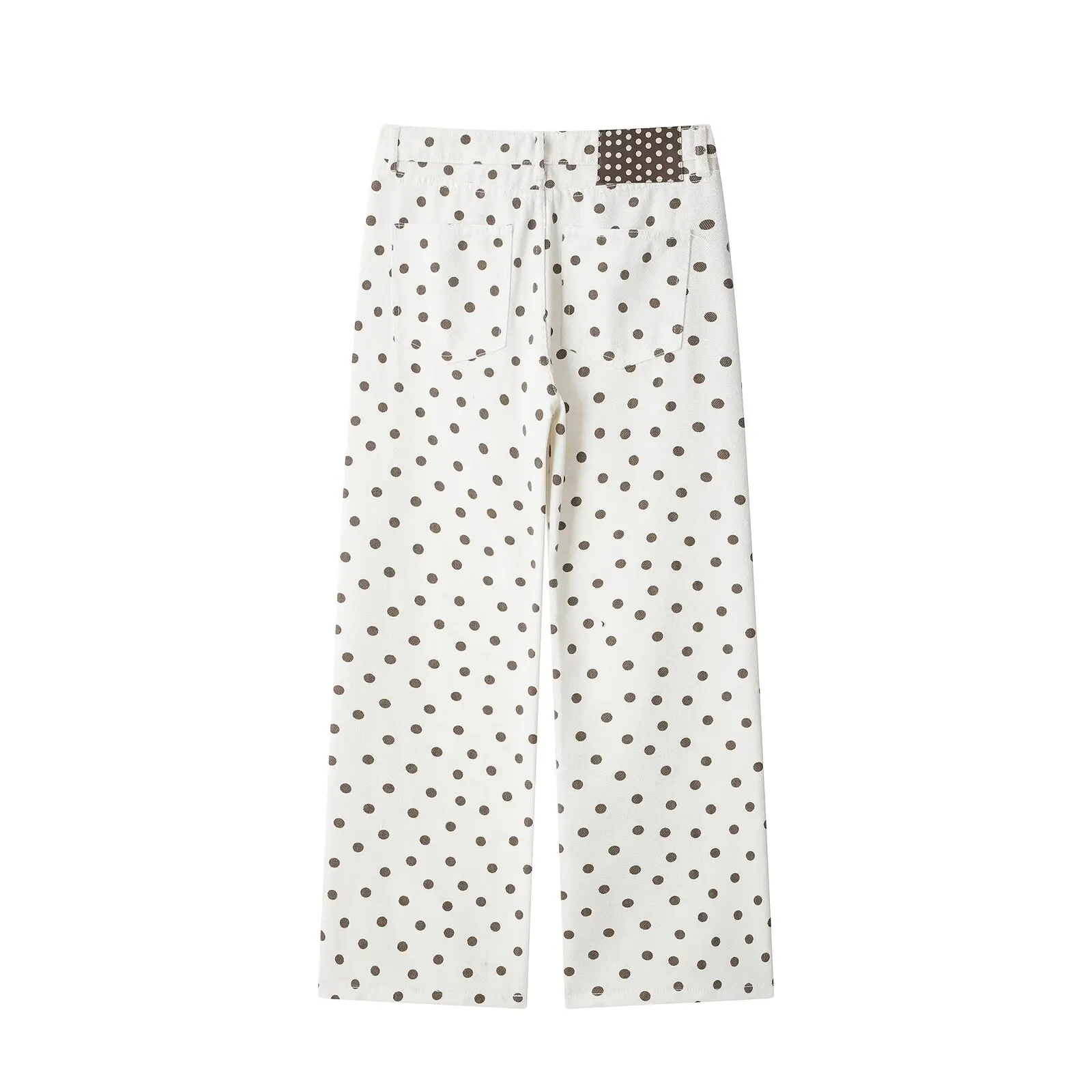 2026 Autumn Women's Elegant Mid Waist Wide Leg Straight Denim Jeans Pants Lady Chic Polyester Polka Dot White Street Trousers