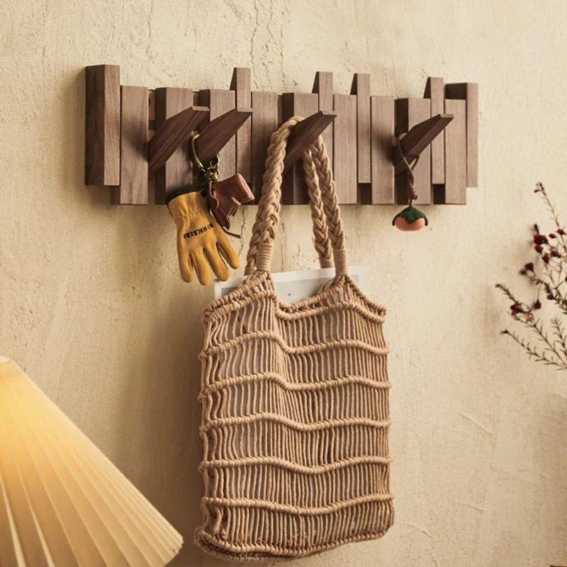 Solid Wood Wall Coat Rack Hooks on Wall Space Saving Dress Hanger Clothes Entrance Hall Coat Rack Organizer Stand Living Room