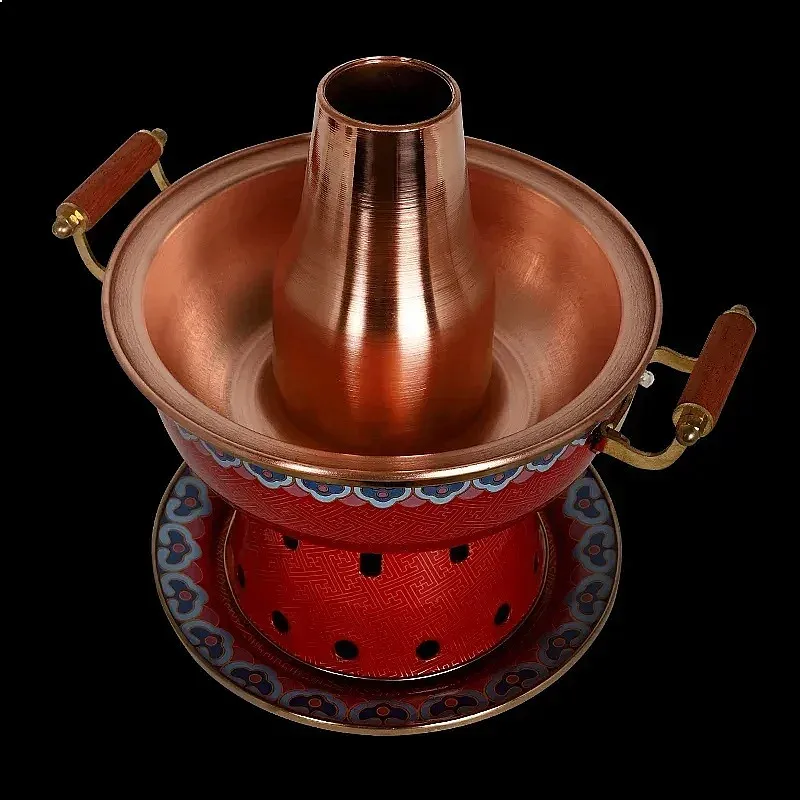 Small Cloisonne Copper Chafing Dish Elegant Enamel Hot Pot Alcohol Cookware
