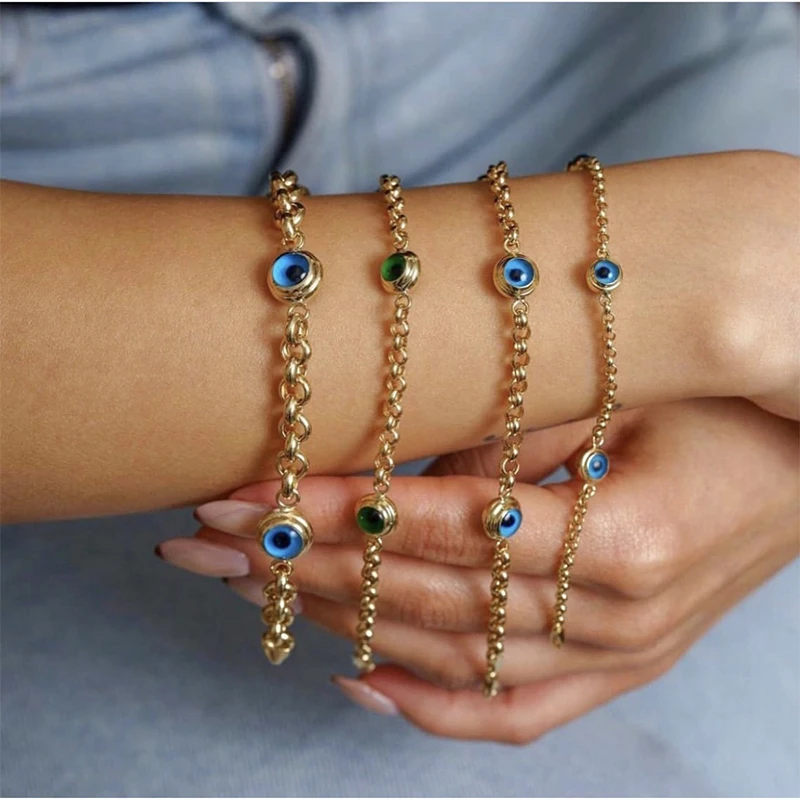 Turkish Evil Eye Chain Bracelets Ottoman Totem Design Charm Bracelet Gold Plated Bridal Hand Bangles Muslim Women Lucky Jewelry