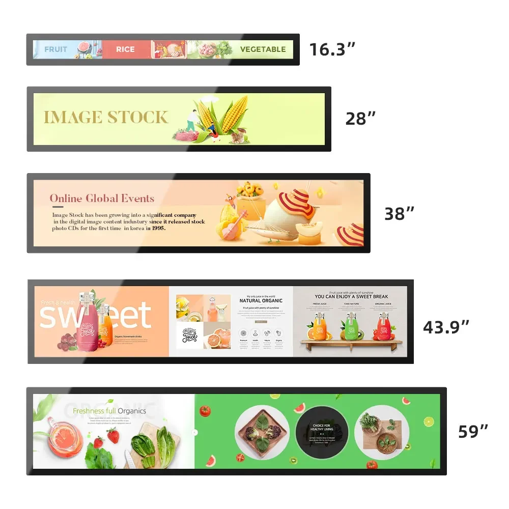 Custom Size Inch Ultra Wide High-resolution Stretched Bar Type Lcd Advertising Display For Supermarket Shelf Retail