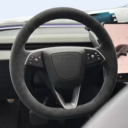 Per il più nuovo modello Tesla 3 + Highland 2024 coprivolante per auto ultrasottile antiscivolo in pelle scamosciata cucita a mano resistente all'usura