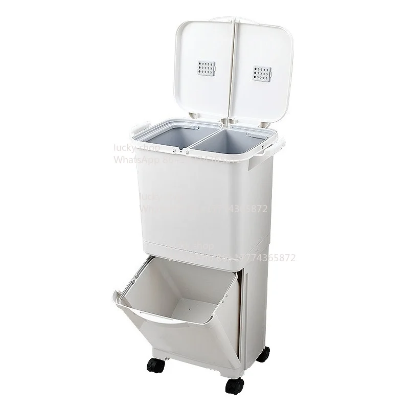 Kitchen Trash Can Household Large Deodorant Double-layer Dry and Wet Separation Garbage Sorting Double Inner Bucket with Lid