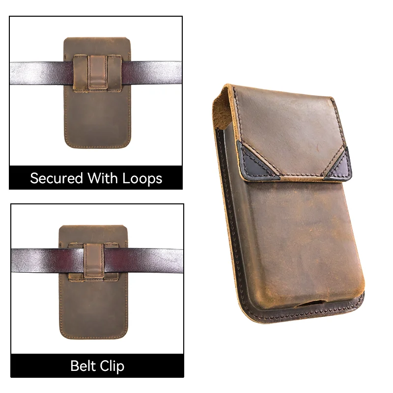 1pcRetro genuine leather waist bag for men, with universal magnetic closure and a flap design, superior protection