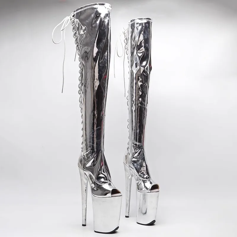 

New Fashion PU Upper Sexy Exotic Pole Dancing Shoes 23CM/9inches High Heel Peep Toe Women's Modern Over-the-Knee Boots 165