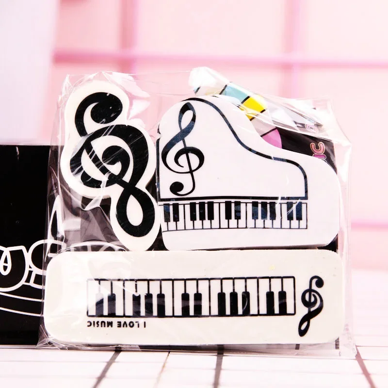 3Pcs/Set Creative Musical Piano Notes Rubber Pencil Eraser School Student Correction Supplies for Kids Gifts Classroom