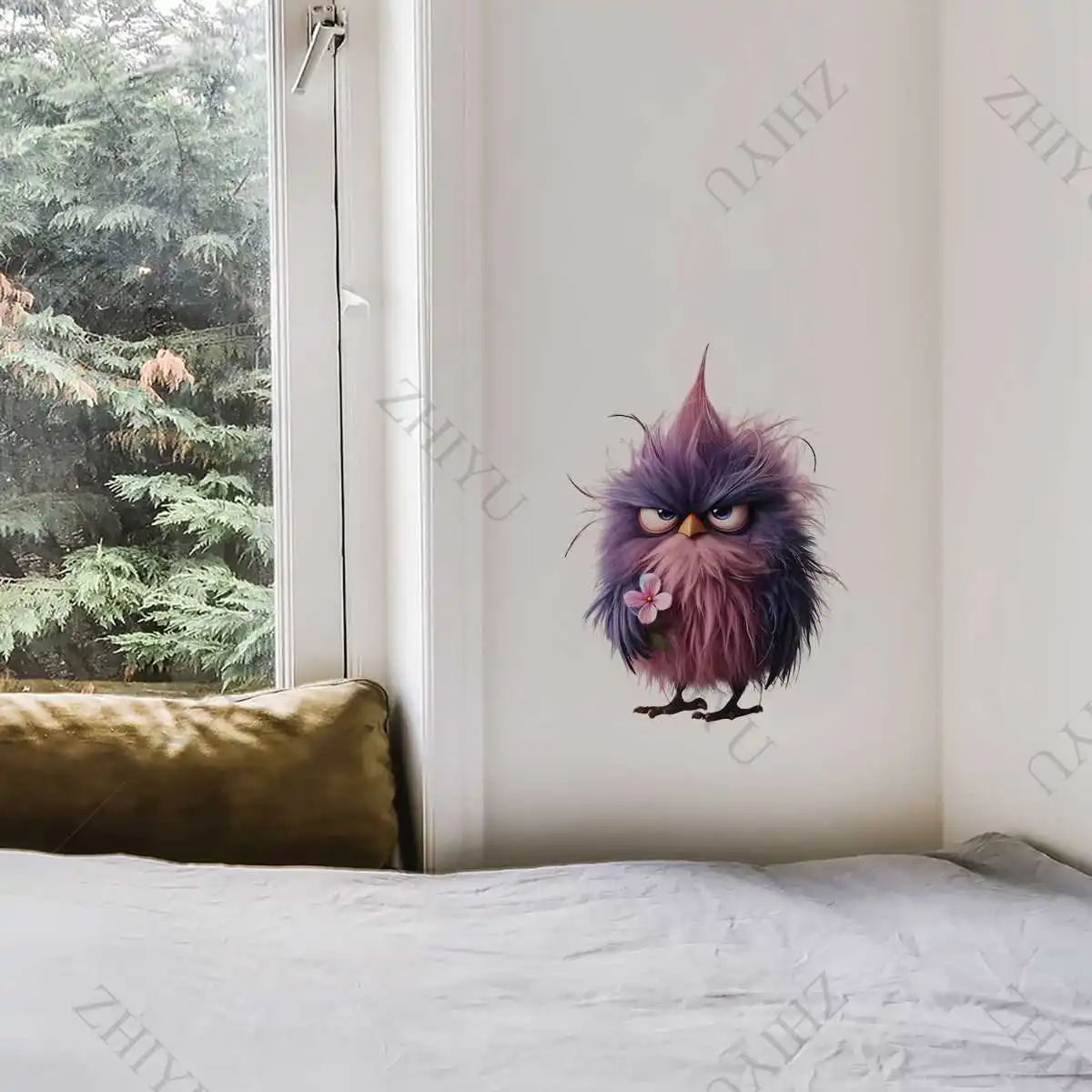ZHIYU لطيف الطيور البومة الكرتون الجدار ملصق للحمام المرحاض ديكور هيرون الحيوانات خزانة للغرفة المعيشة الثلاجة خلفية