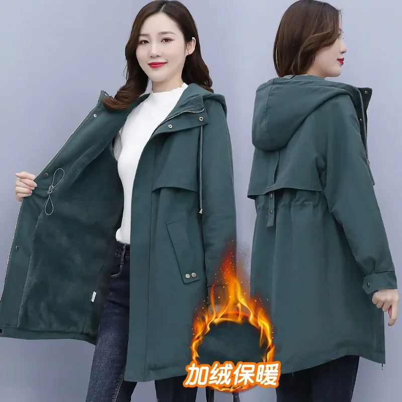 Women Windbreaker Pike Outcoat 2023 New Women's Fleece Jacket Loose Hooded Winter Warm Parkas Overcoat Zipper Female Basic Coat