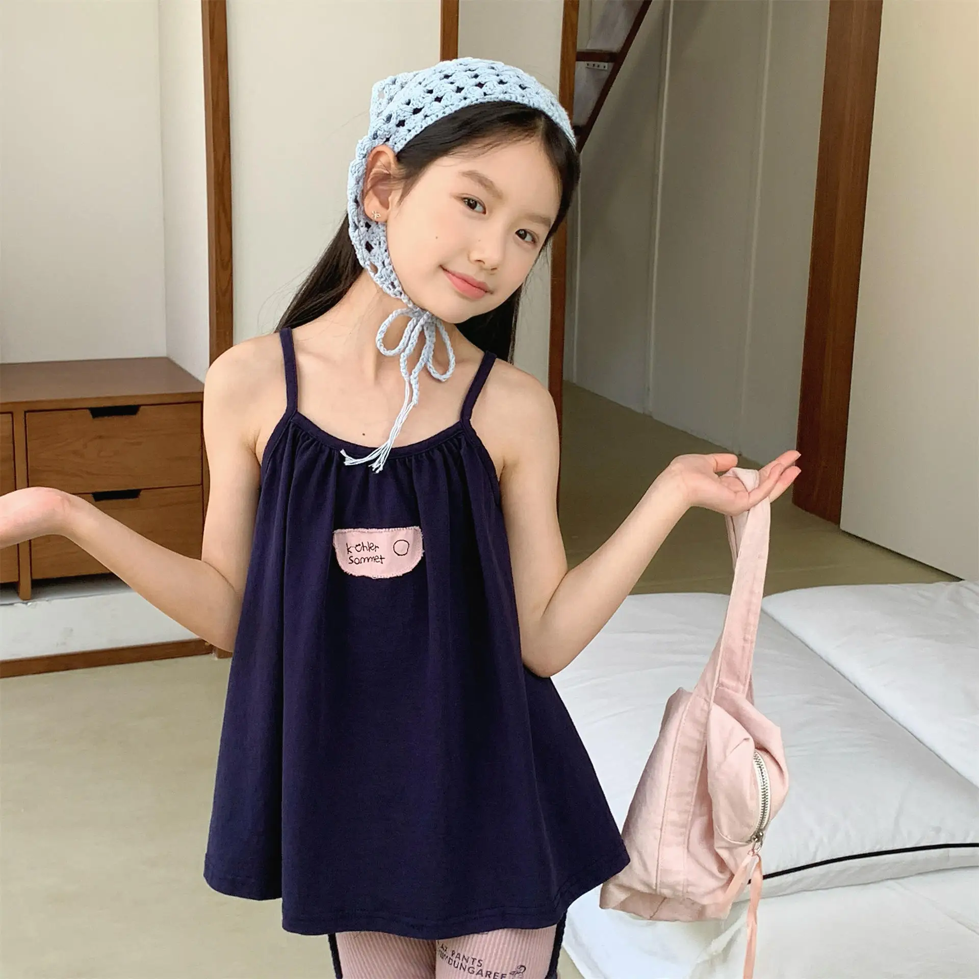 Summer Girls T-Shirts Sleevelss Sling Tops 1-7Years Kids Loose Camisole Shirt Toddler Cotton Vest Casual Tees Children Clothes