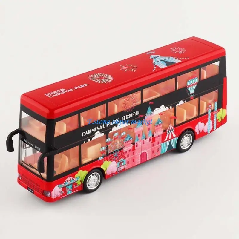 090B Dubbele reisbus, terugtrekvoertuig op schaal 1:50, met lichtgeluid voor peuters