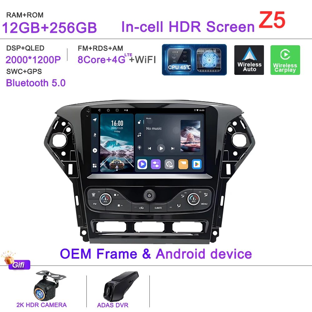 Auto GPS Android 16 Auto Radio Voor Ford Mondeo MK4 2007-2014 Stereo Head Unit Geen 2din DVD Scherm 5G Navigatie stereo Auto GPS