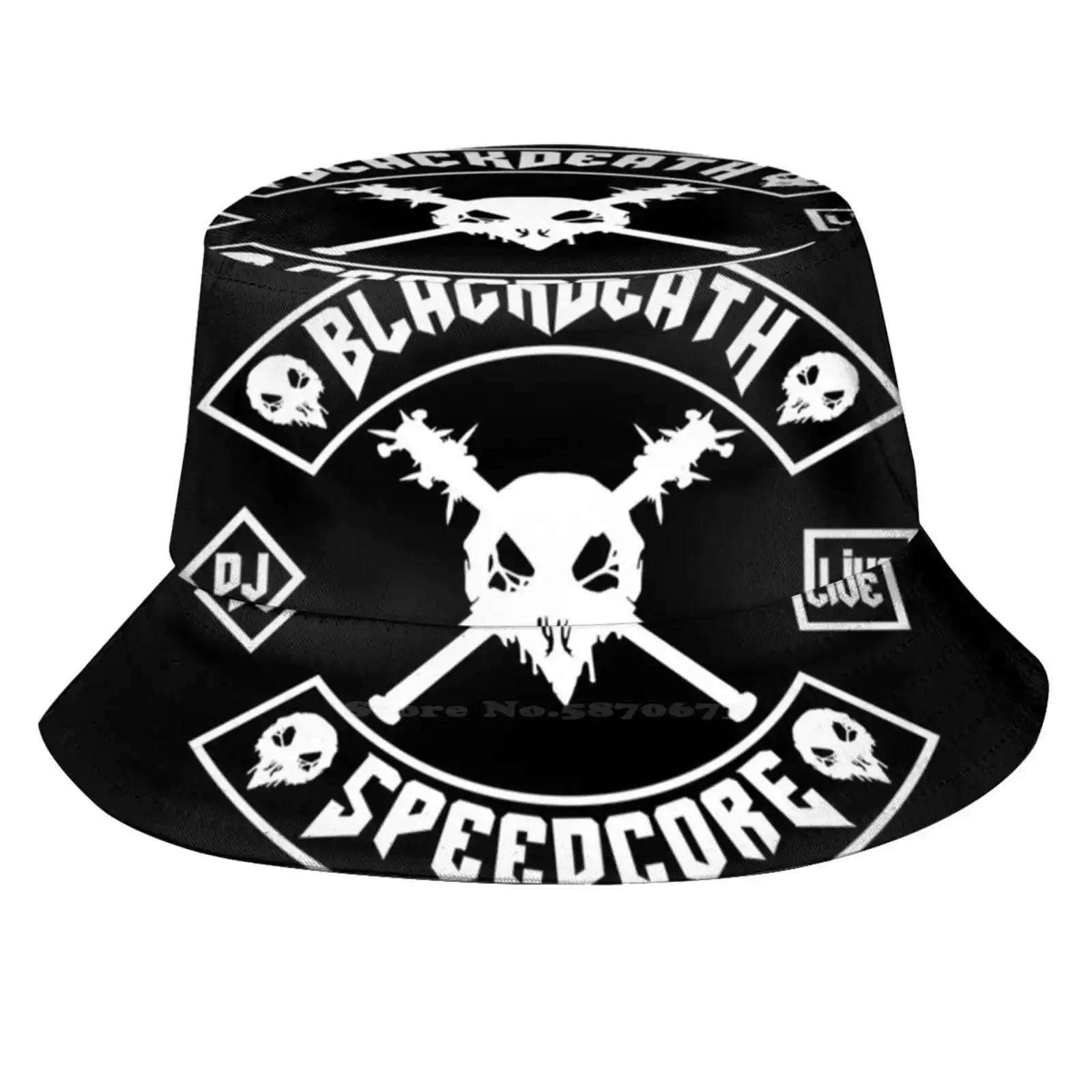 Black Death Mc [ White On Black ] Unisex Summer Cap Sunscreen Hat Black Death Dj Live Act Darkness Speedcore Terror Pestilence