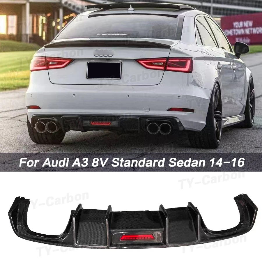 Labio difusor de parachoques trasero de coche de fibra de carbono Real para Audi A3 8V estándar Sedan 4 puertas 2014-2016 difusor de cuatro salidas sin giro FRP