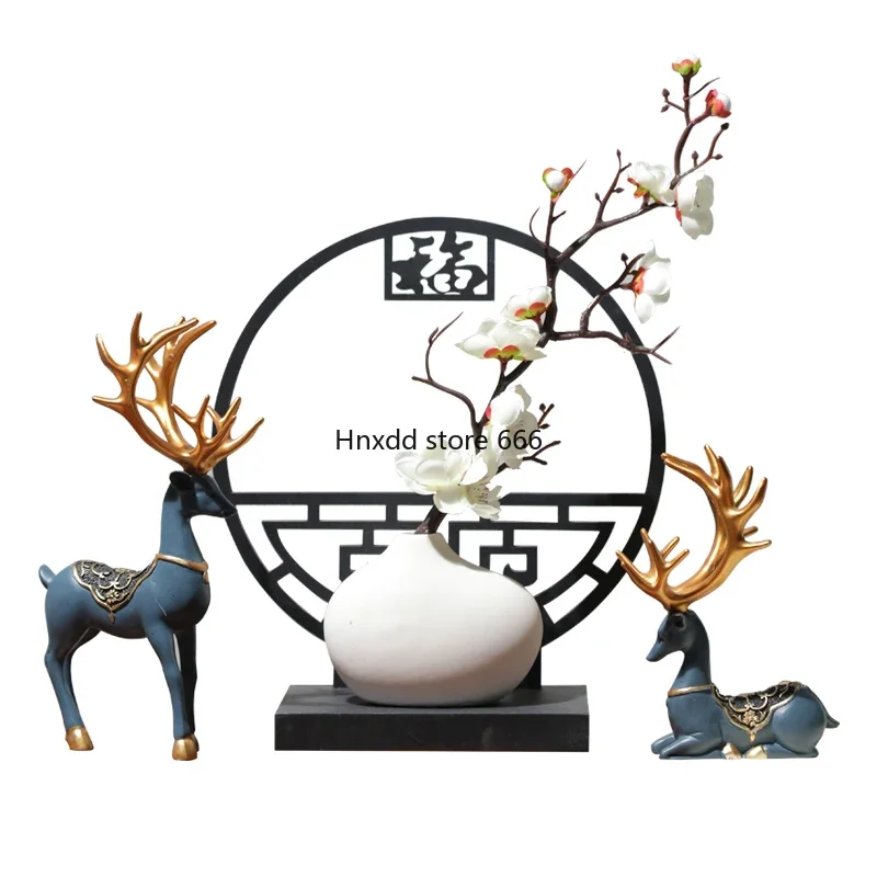 

New Chinese screen deer ornament light luxury high-end living room entrance wine cabinet TV cabinet decoration