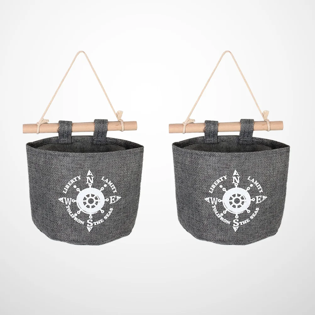 

2pcs Cotton Linen Waterproof Wall Hanging Storage Bag For Bedroom Bathroom Kitchen Office Large Capacity Organizer Pouch Over