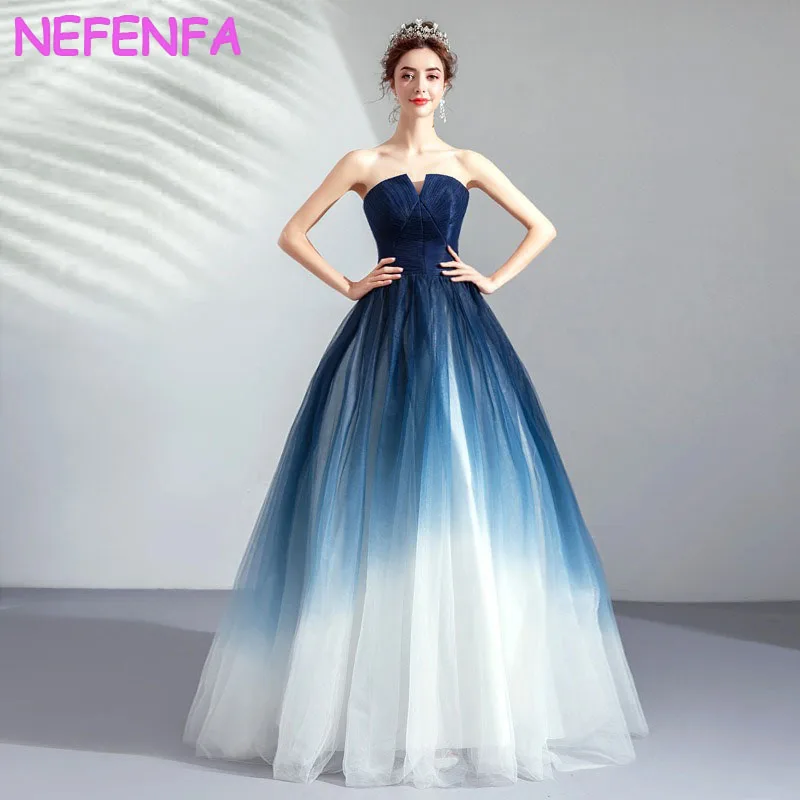 

NBFENFA Dream Starry Sky Gradient Blue Evening Dress Banquet Tube Top Wedding Dress Prom Party Dresses Formal Occasion Dresses