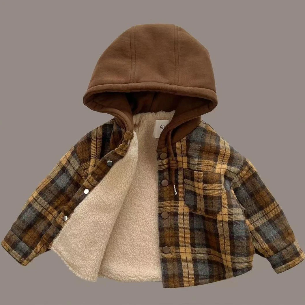 

1 2 3 4 5 6 7 8 Years Winter Baby Boys Jacket Plaid Fleece Thickness Coats Autumn Fashion Children Outerwear New Kids Clothes