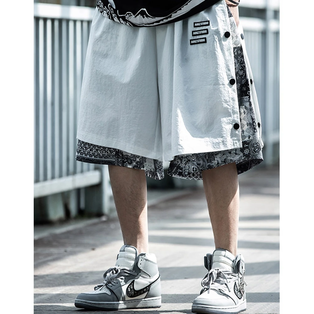 AOGZ Loose High Street Sports Basketball Shorts Pants Men Streetwear Harajuku Knee Length Pants Loose Casual Shorts Summer