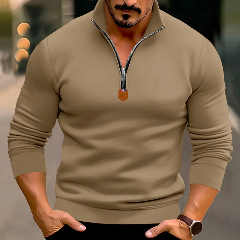 

2026 Spring and Summer New Men's Casual Solid Color Long-sleeved Half-zipper Stand-up Collar T-shirt Top Men