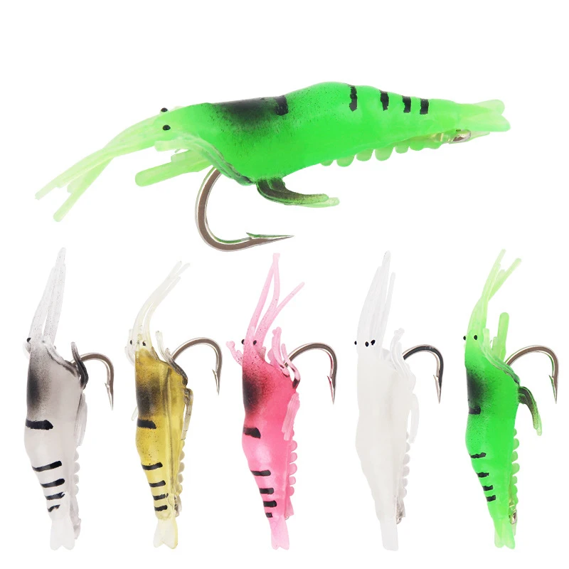 

5/10PCS Simulation Shrimp Soft Bait Silicone Single Hook Luminous Grass Shrimp Artificial Bait Jigs Swimbait Wobblers Tackle